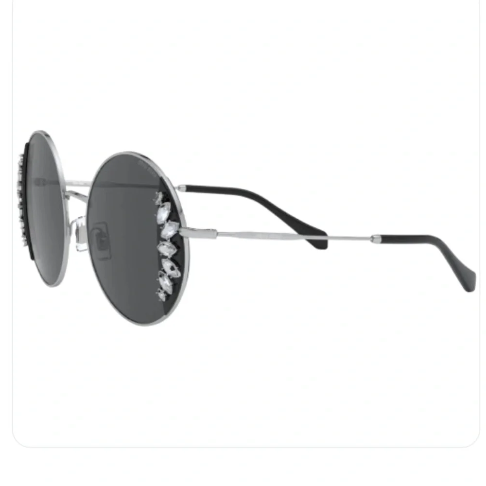 NEW MIU MIU Sunglasses MU 57VS Swarovski Crystal Round Silver Black Case & Box